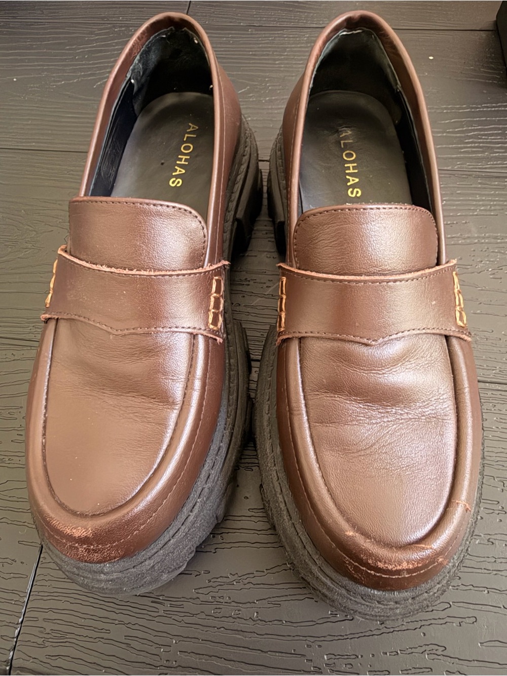 ALOHAS Chocolate Brown Platform Penny Loafers